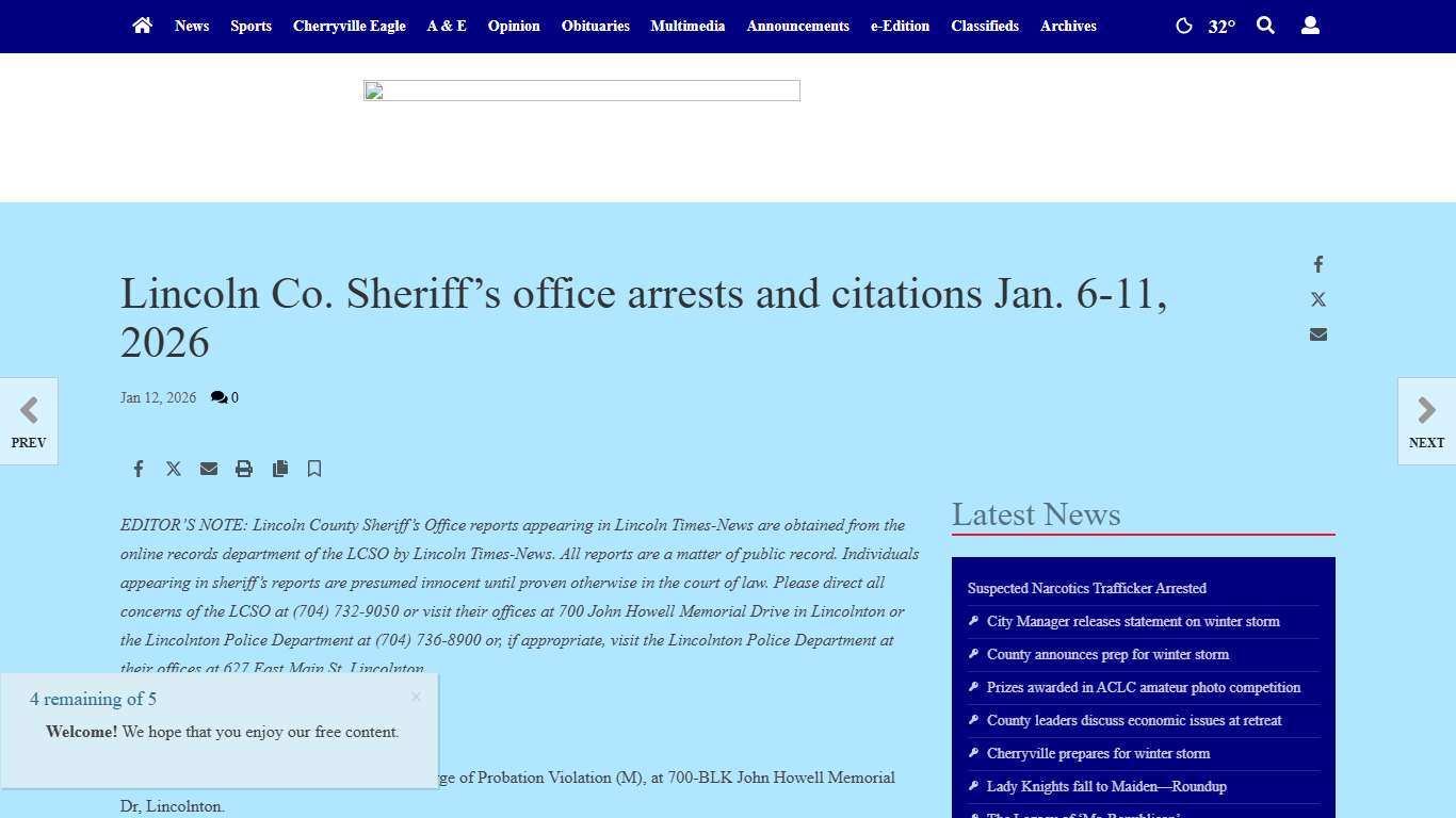 Lincoln Co. Sheriff’s office arrests and citations Jan. 6-11, 2026 News lincolntimesnews.com