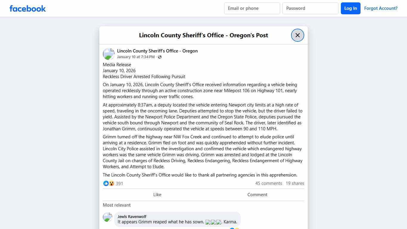 Media Release... - Lincoln County Sheriff's Office - Oregon Facebook