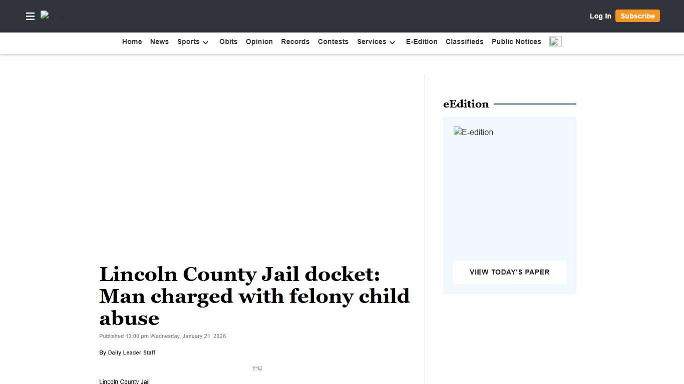 Lincoln County Jail docket: Man charged with felony child abuse Daily Leader